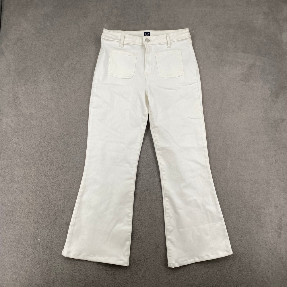 Gap Denim 70s Flare Jeans White High Rise Patch Pocket Y2K Size 18 Kids/Junior